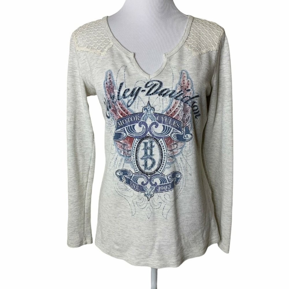 Harley Davidson Graphic Studded Lace Panel T Shirt